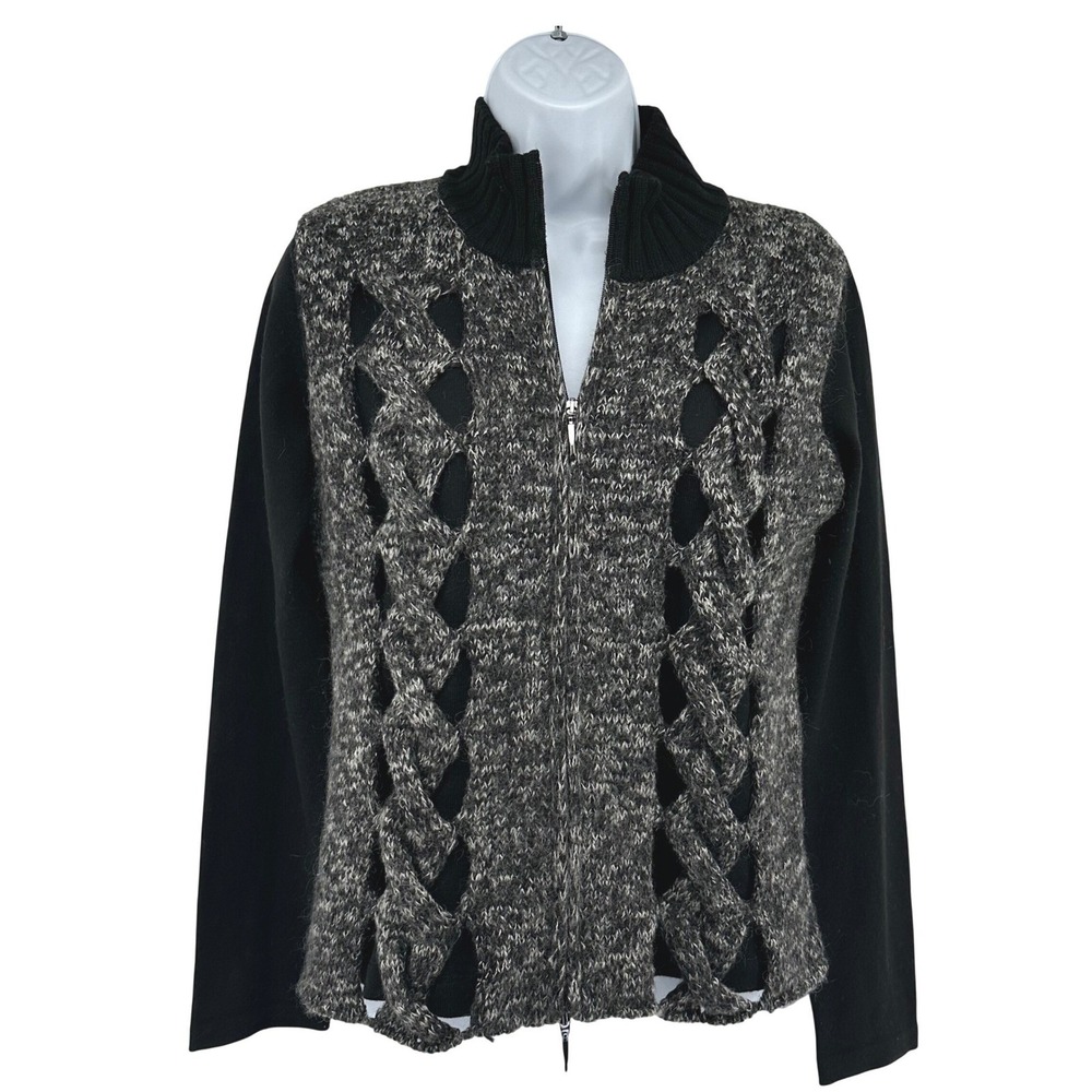 Enzo Mantovani Full Zip Cardigan Mohair Wool Texture Luxury Womens S Black Gray